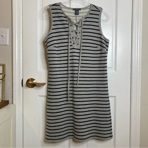 Chelsea & Theodore Striped Cotton Blend Gray & Black Lace Up Comfy Midi …